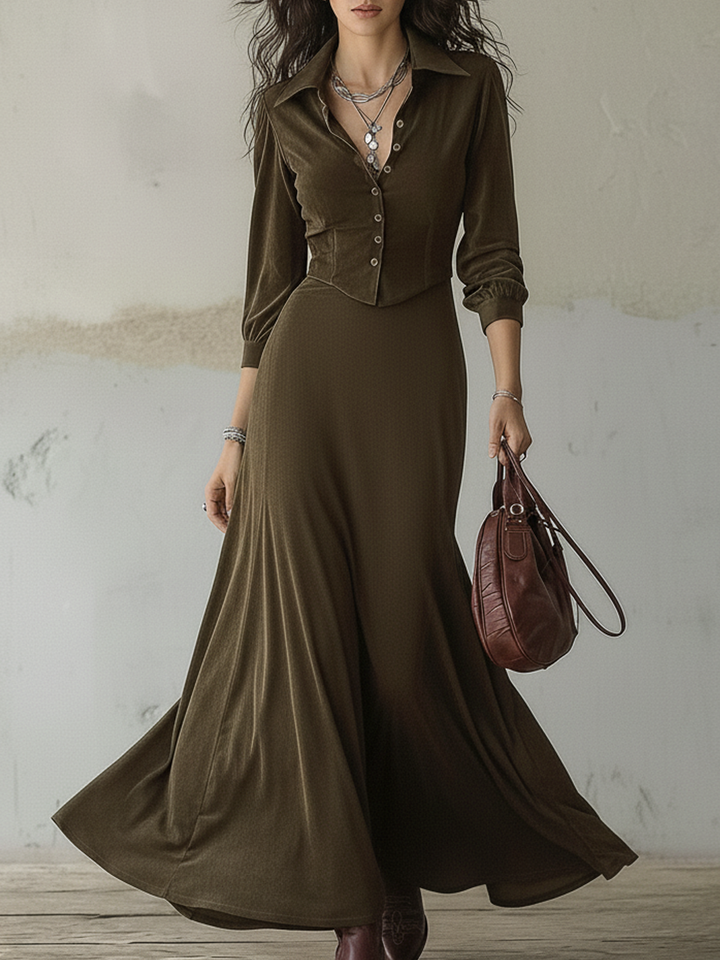 Chloe | Long Sleeve Woven Maxi Dress Set