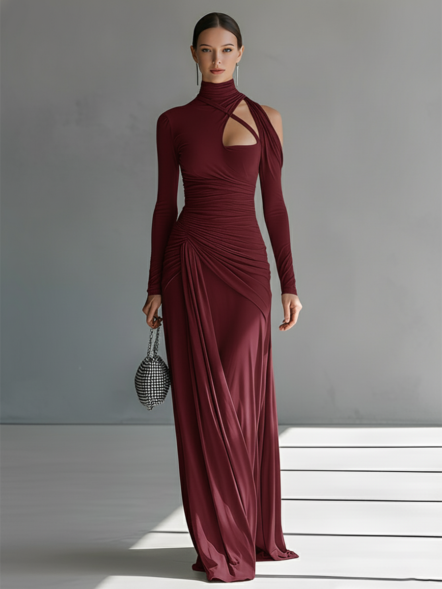 Carola | Sophisticated Ruched Detail Cut-Out Maxi Dress