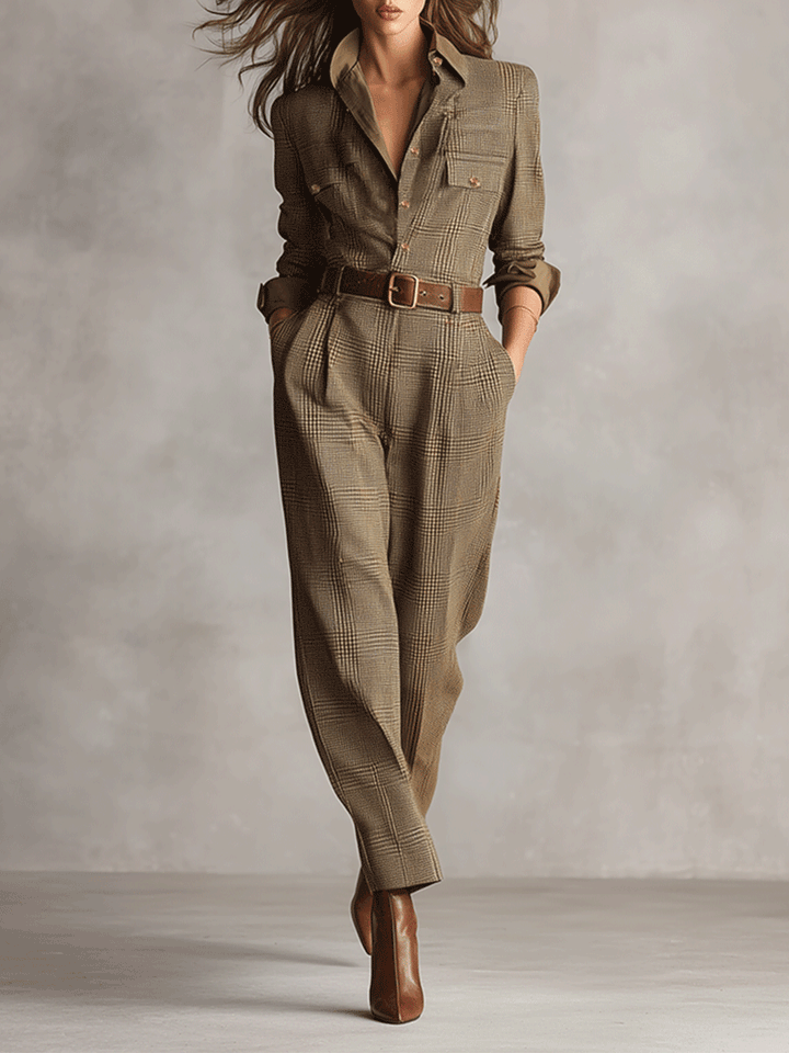 Cate | Sophisticated  Plaid Utility Jumpsuit