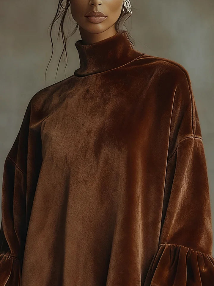 Lyselle | Velvet Leopard Cuff Flounce Sleeve Mini Dress