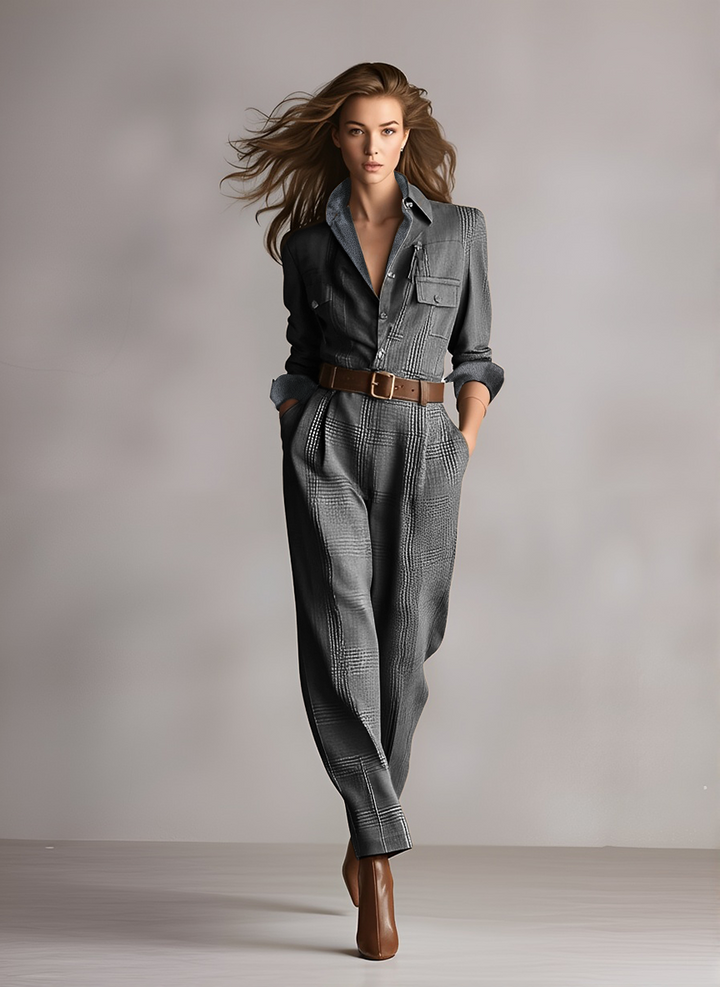 Cate | Sophisticated  Plaid Utility Jumpsuit