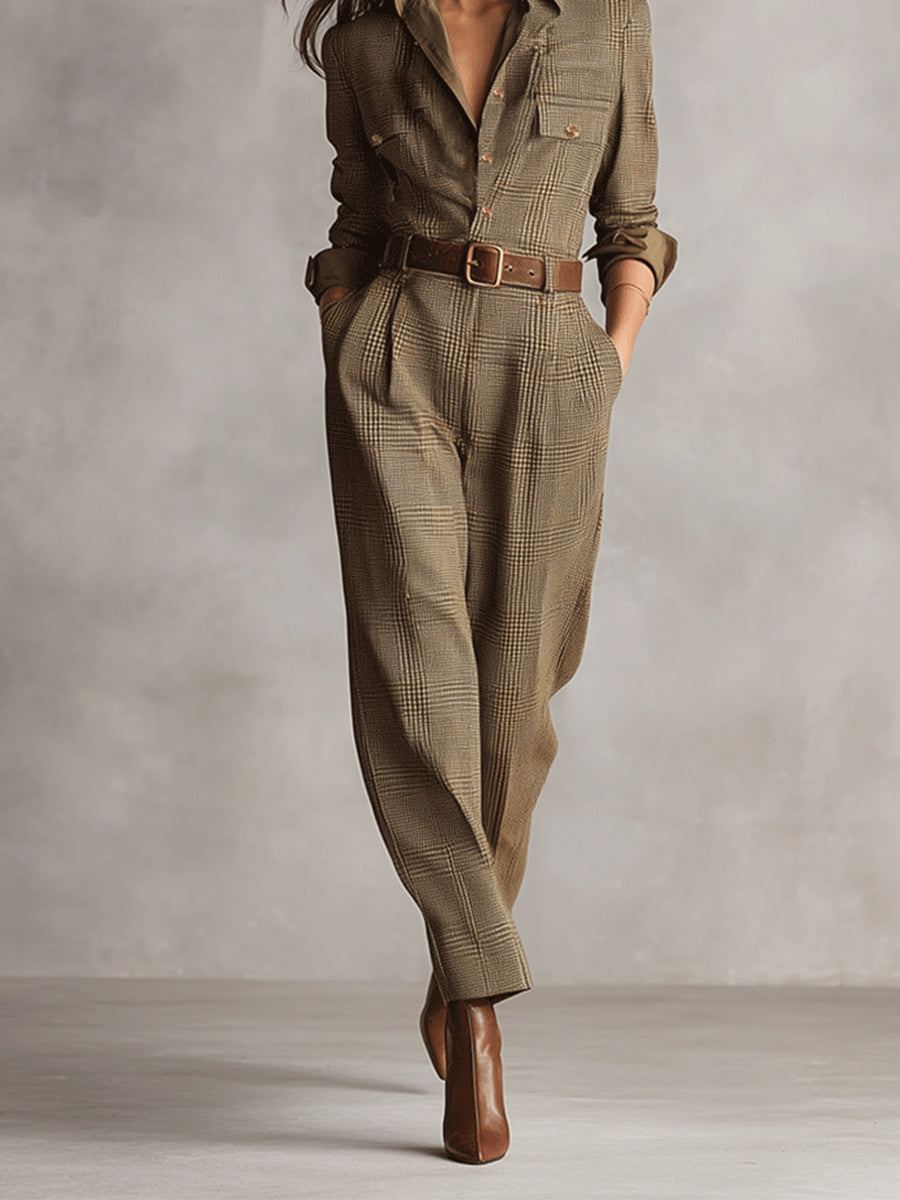 Cate | Sophisticated  Plaid Utility Jumpsuit