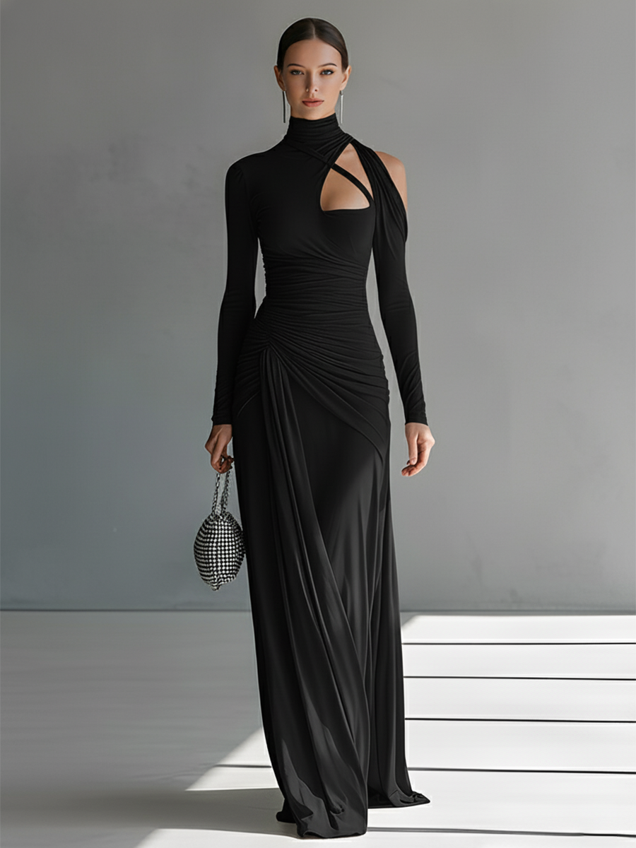 Carola | Sophisticated Ruched Detail Cut-Out Maxi Dress