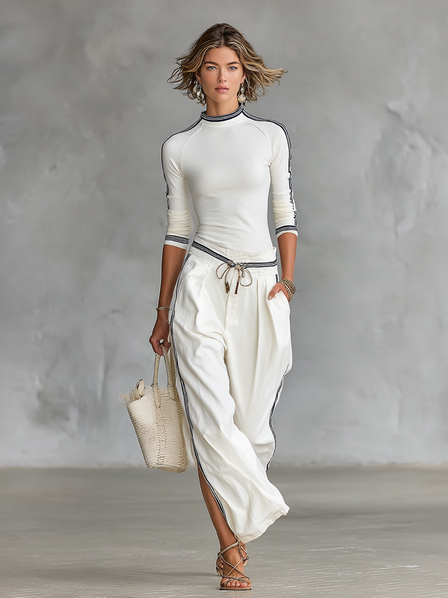 Carole | T-shirt Drawstring Wide-leg Pants Two-piece Set