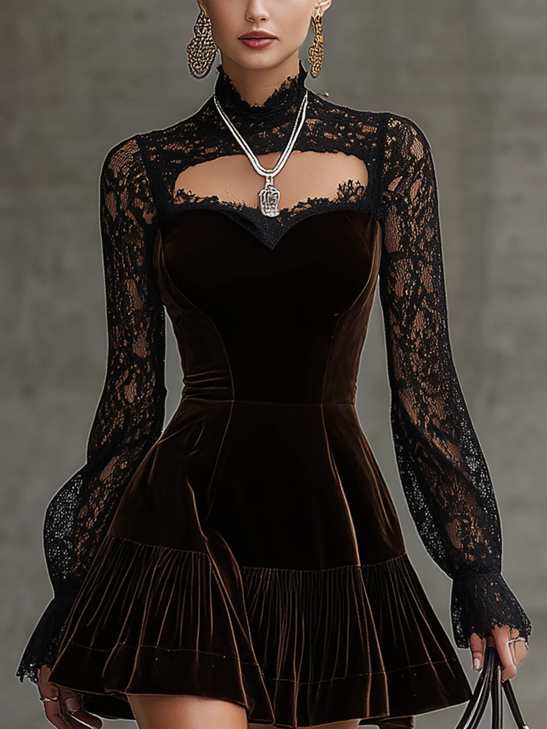 Melissa | Lace-sleeved cutout fitted mini dress