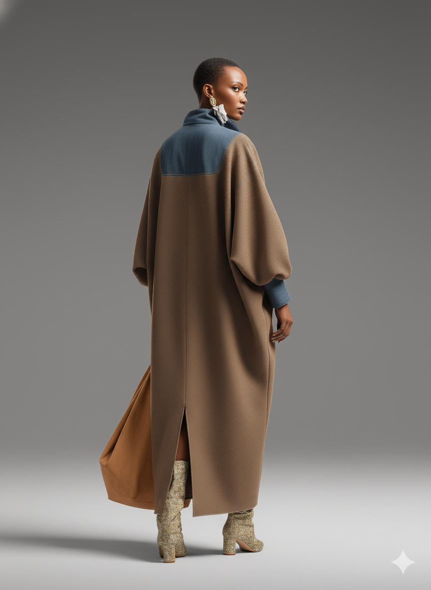 Abigail | Blue Stand Collar Loose-Fitting Long Dress