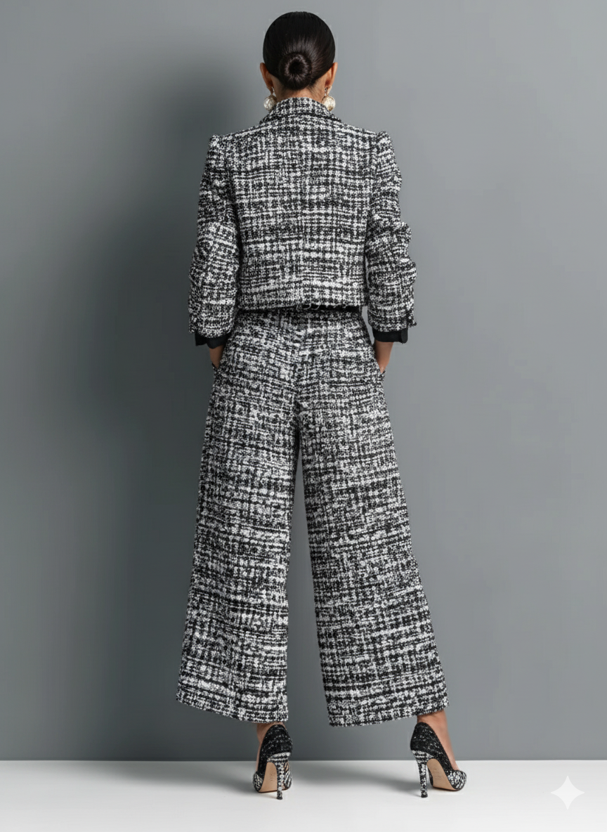 Brenda | Single-Breasted Cropped Jacket And Wide-Leg Pants Set