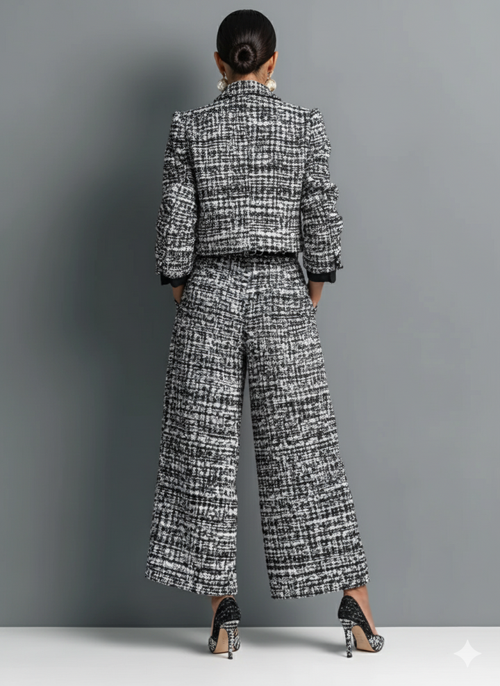 Brenda | Single-Breasted Cropped Jacket And Wide-Leg Pants Set