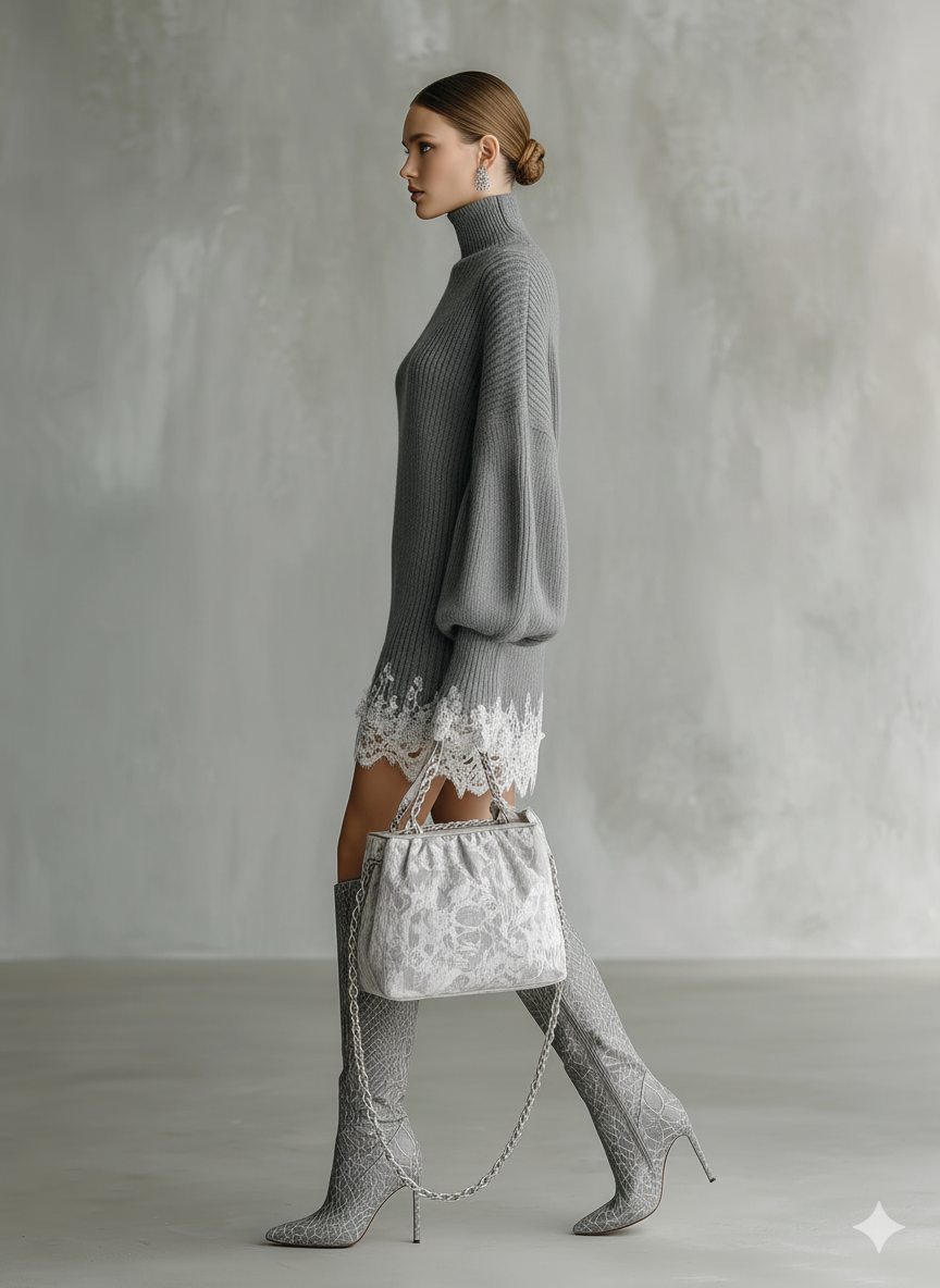 Candace | Lace Turtleneck Comfortable Mini Dress