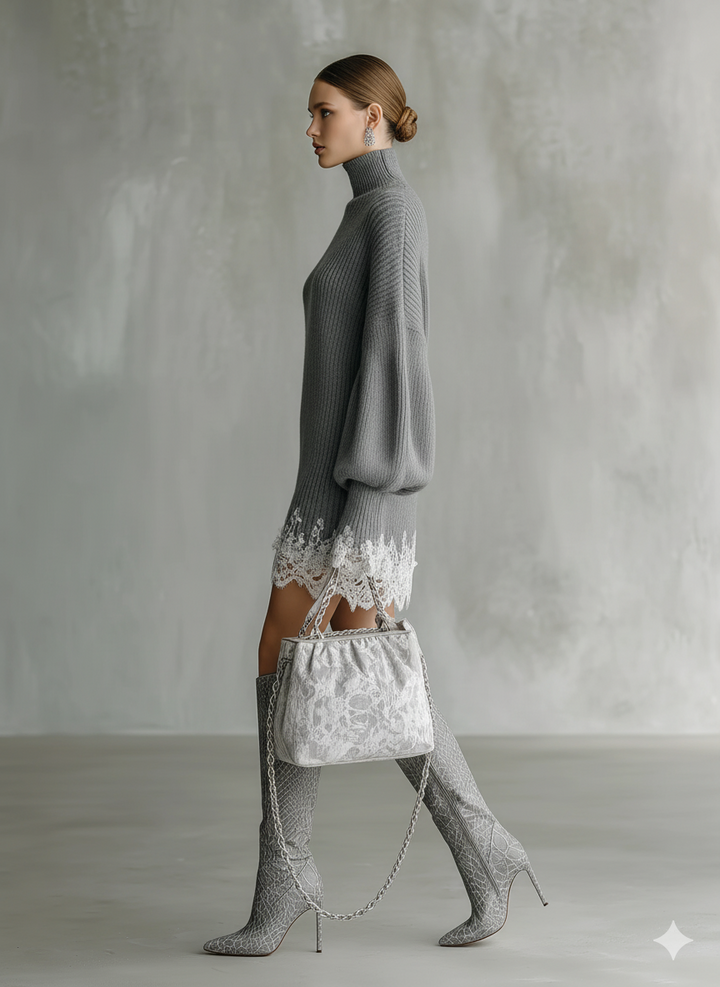 Candace | Lace Turtleneck Comfortable Mini Dress