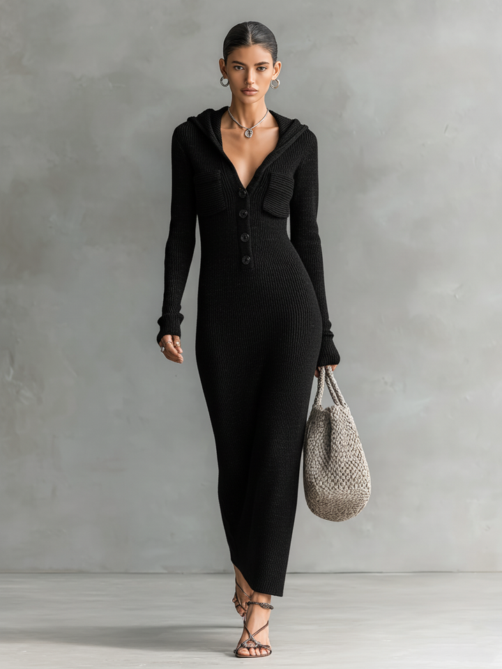 Tracy | Slim-fit Hooded Knitted Maxi Dress