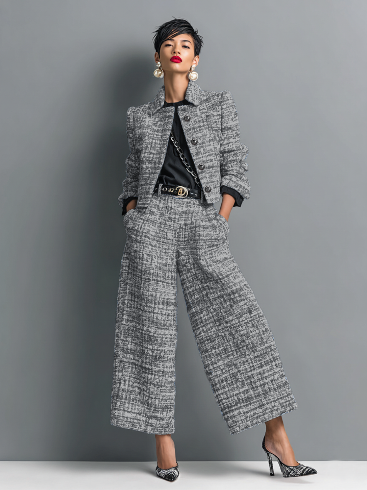 Brenda | Single-Breasted Cropped Jacket And Wide-Leg Pants Set