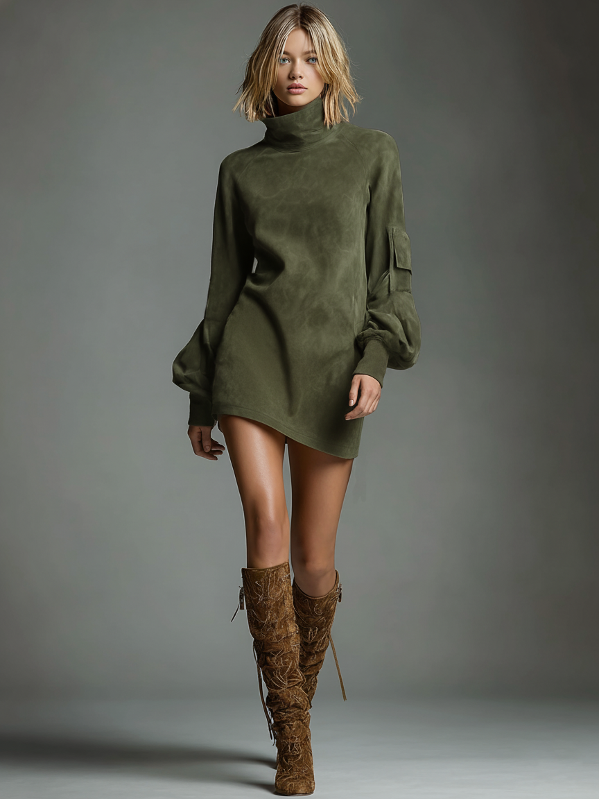 Karen | Suede Turtleneck Mini Dress