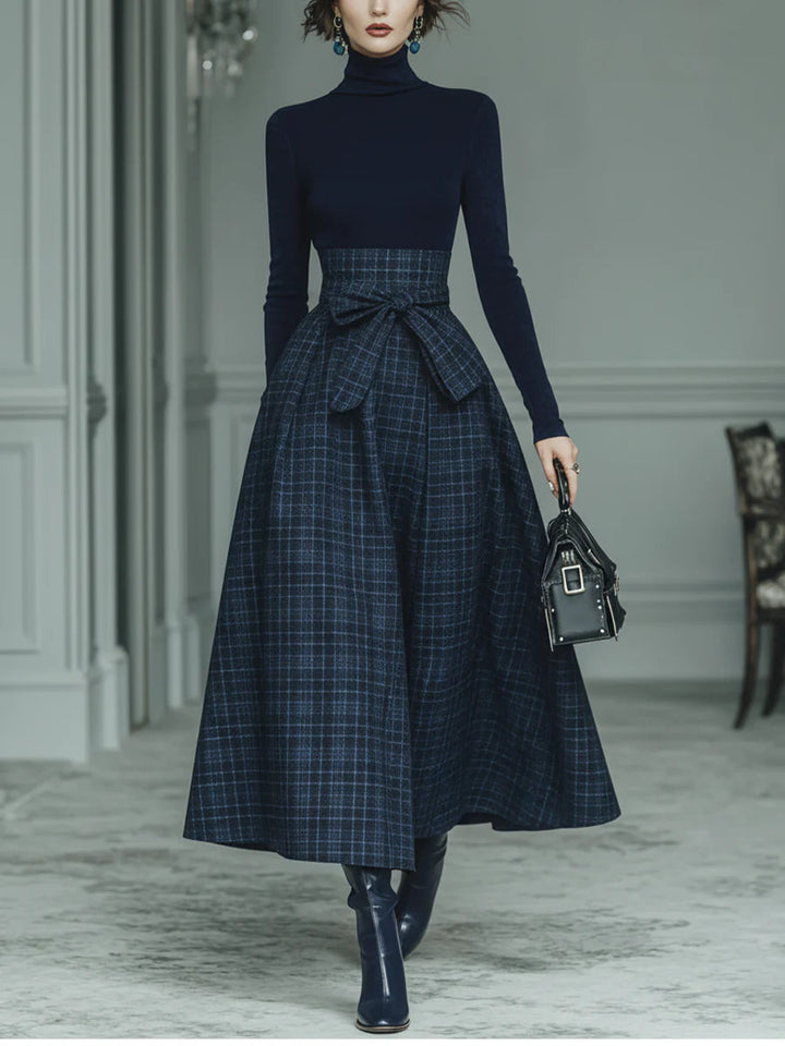 Eveloise | turtleneck stretch top and plaid skirt set