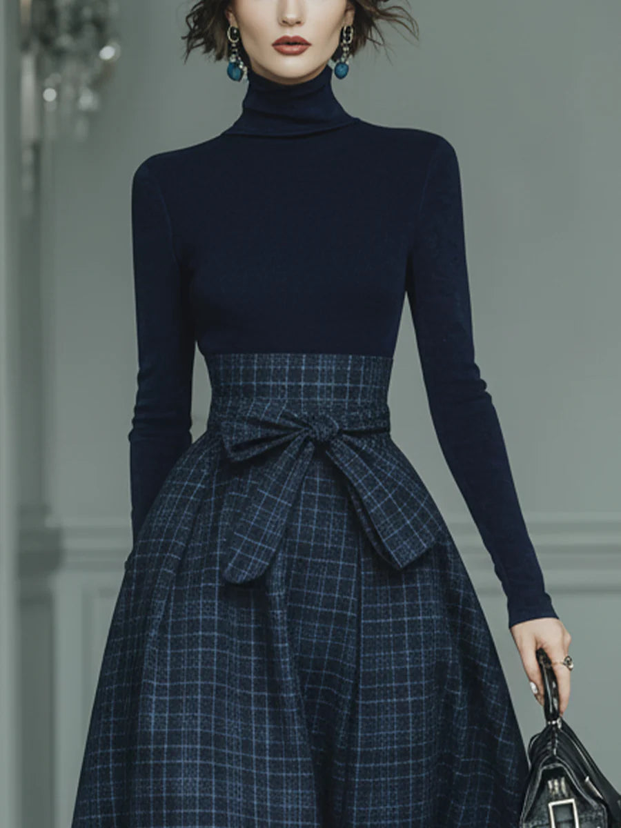 Eveloise | turtleneck stretch top and plaid skirt set