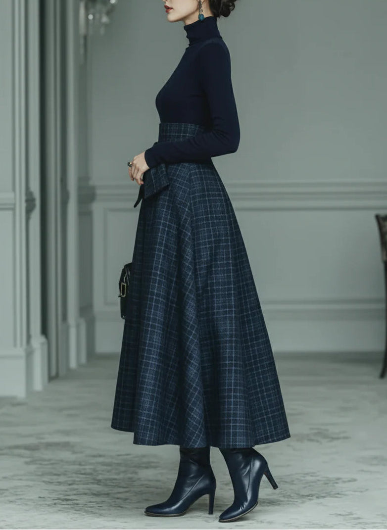 Eveloise | turtleneck stretch top and plaid skirt set