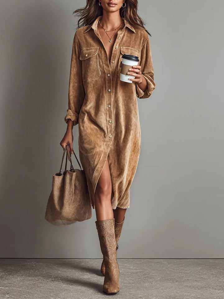 Emma | Mid-Length Loose Corduroy Dress