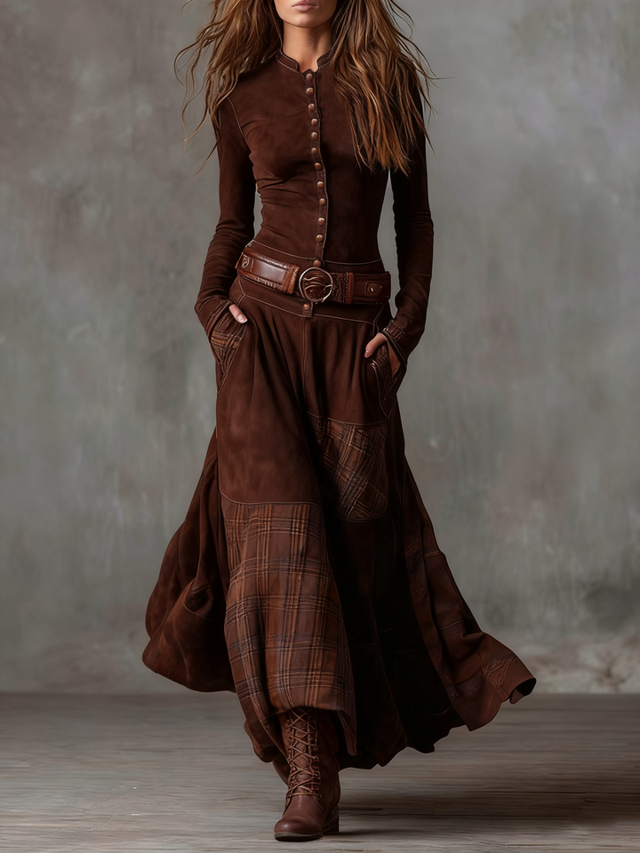 Elle | Vintage Suede Maxi Dress (With Belt)