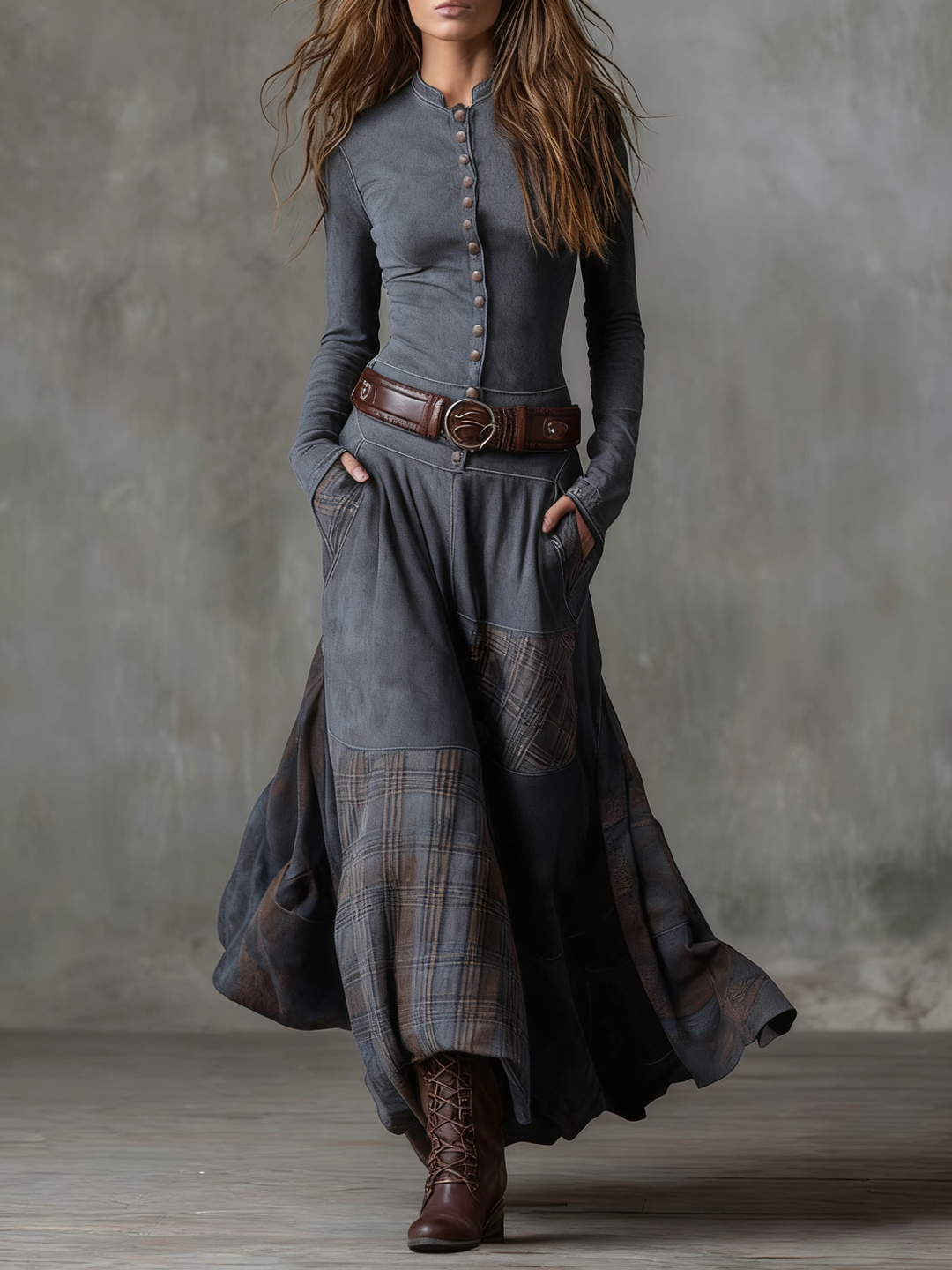 Elle | Vintage Suede Maxi Dress (With Belt)