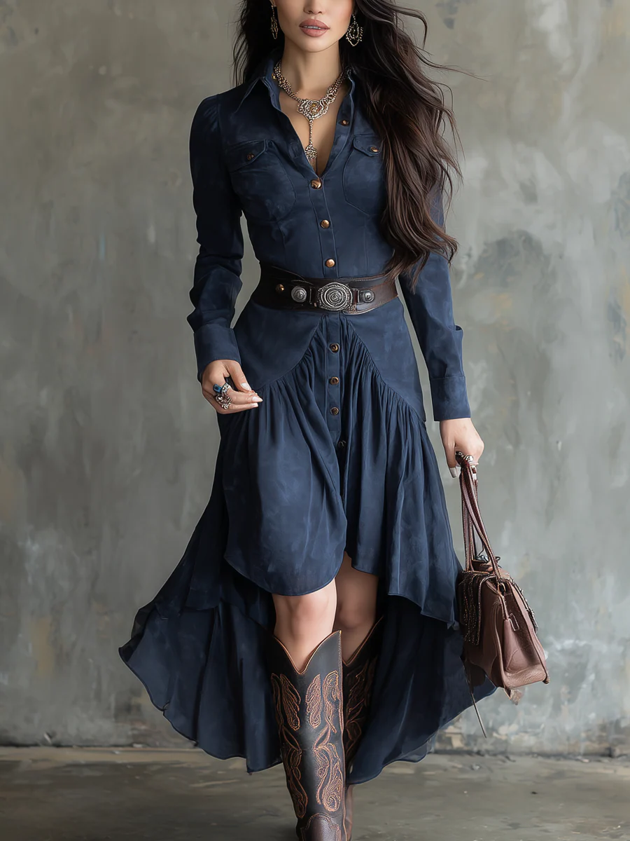 Pearl | Retro Irregular Flowy Midi Dress（With belt）