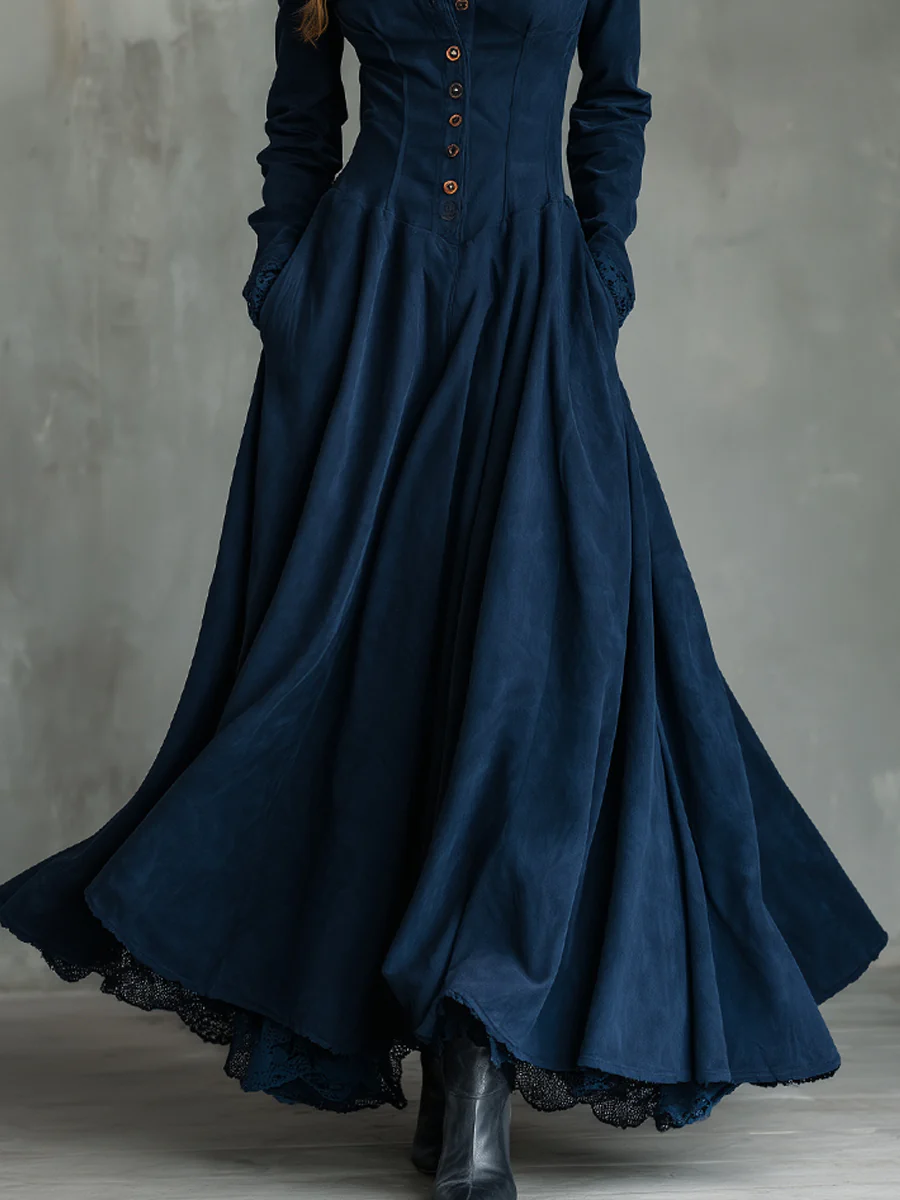 Holly | Lace-trimmed Shirt Collar Maxi Dress