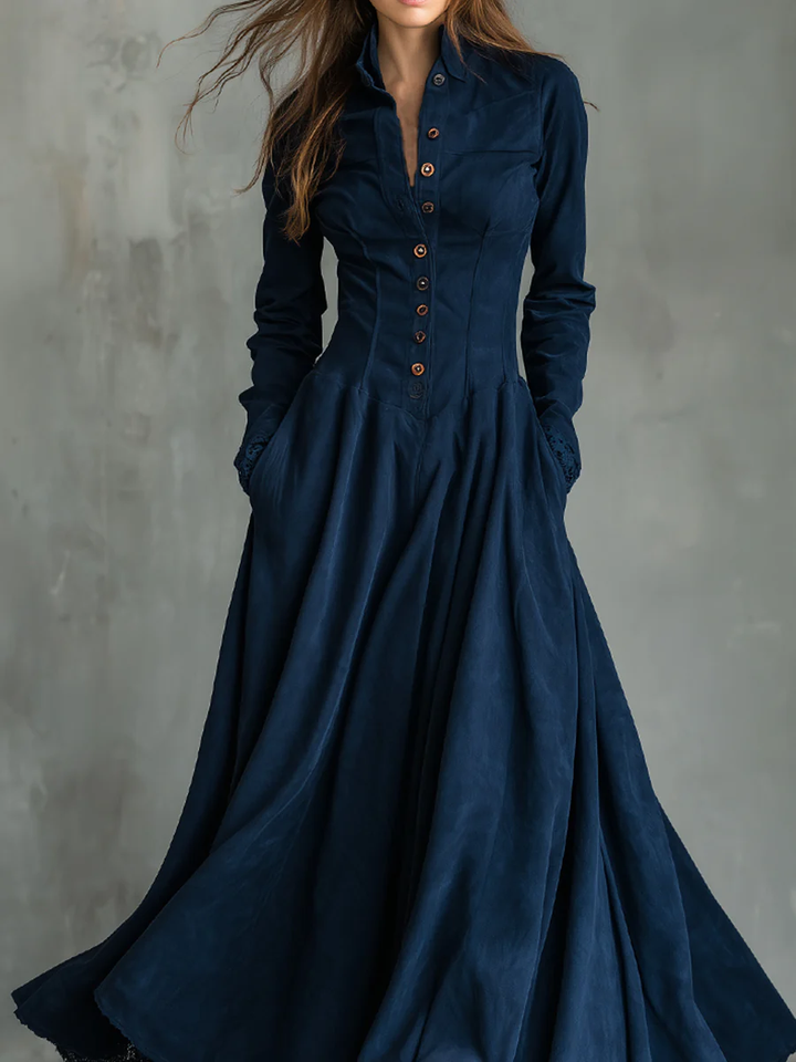 Holly | Lace-trimmed Shirt Collar Maxi Dress