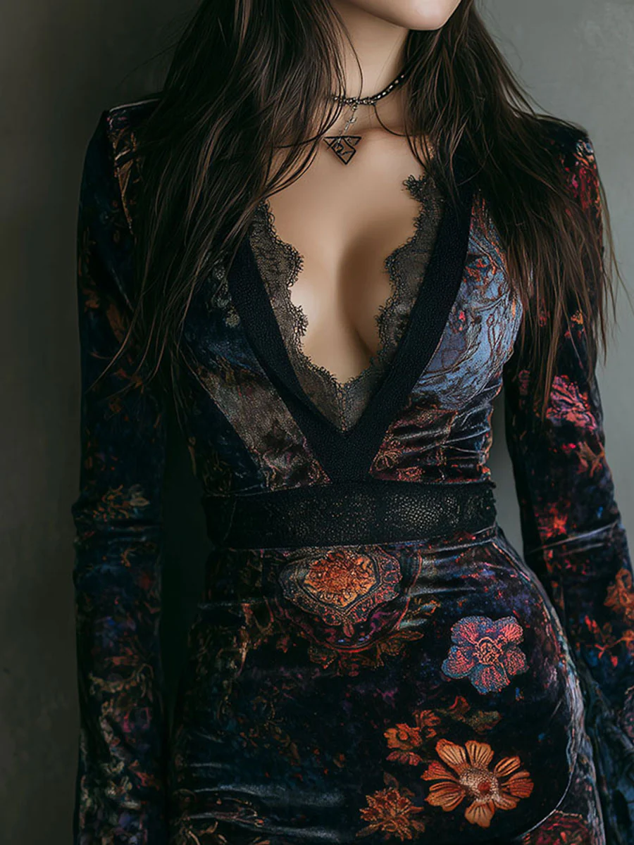 Piper | Velvet Lace Trim Slim-fit Mini Dress