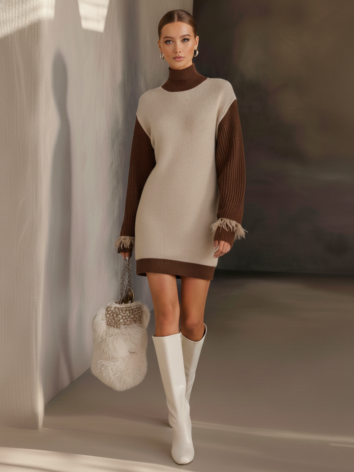 Marla | Turtleneck Long Sleeve Knitted Mini Dress
