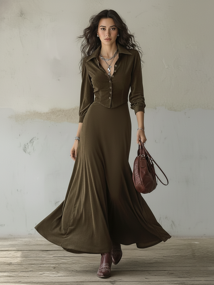 Chloe | Long Sleeve Woven Maxi Dress Set