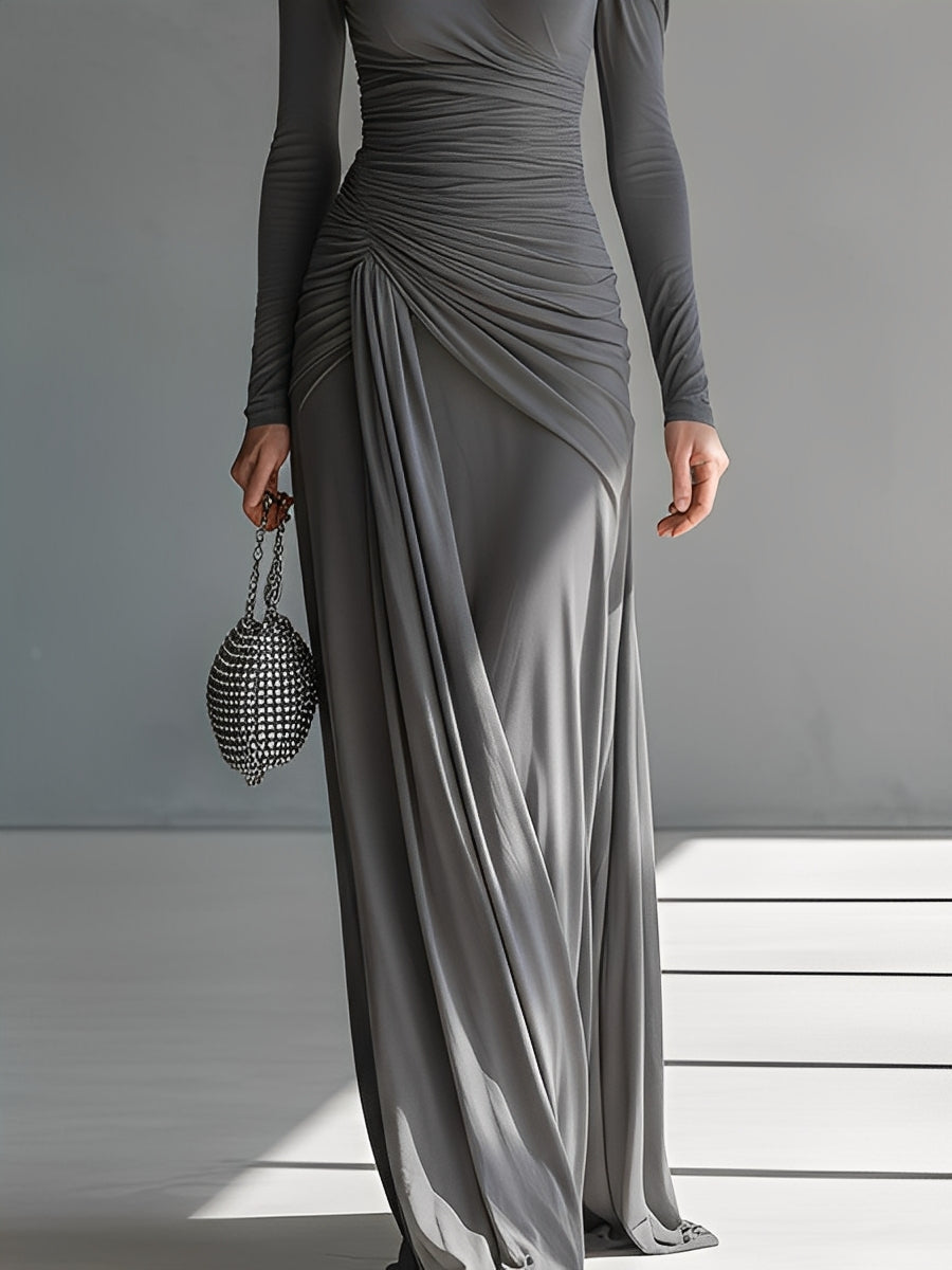 Carola | Sophisticated Ruched Detail Cut-Out Maxi Dress