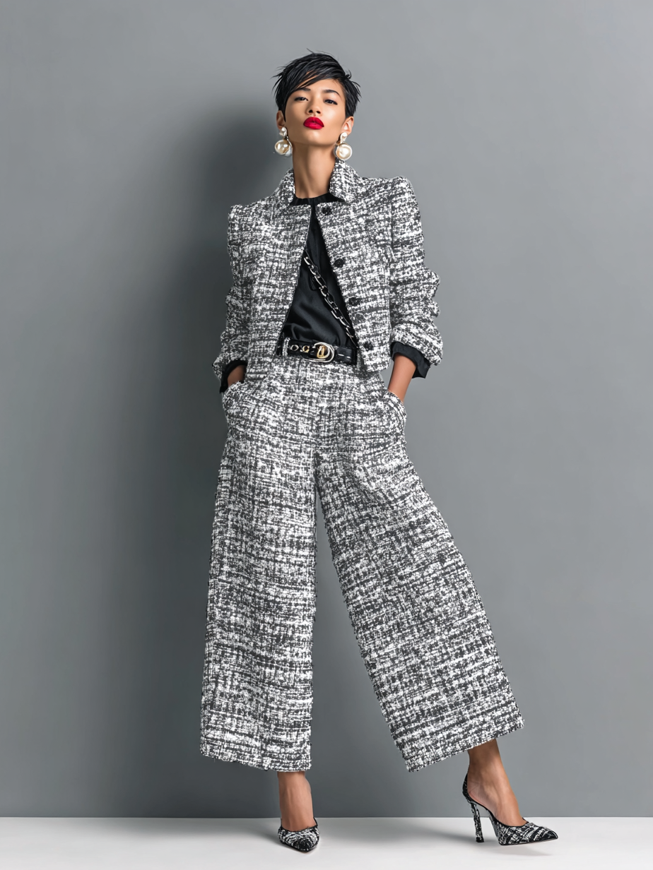 Brenda | Single-Breasted Cropped Jacket And Wide-Leg Pants Set