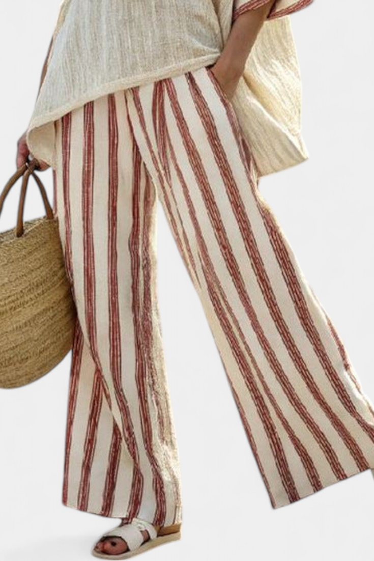 Braelith | Elegant Rustic Striped Top & Cream Linen Pants