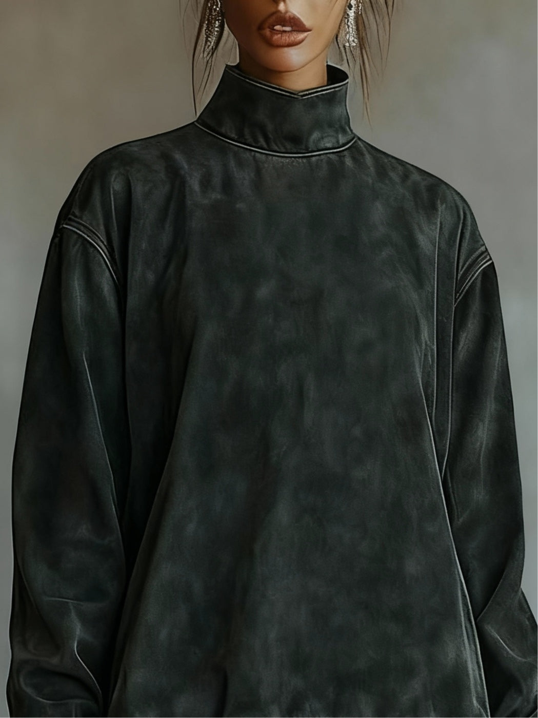 Adele | Turtleneck suede leopard print paneled hem mini dress